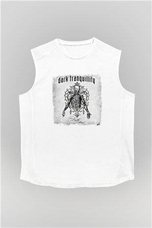 Dark Tranquillity Baskılı Unisex Beyaz Kolsuz Tişört
