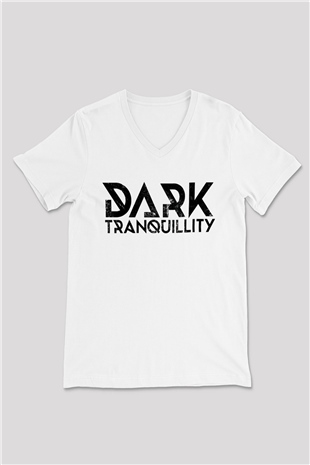 Dark Tranquillity Beyaz Unisex V Yaka Tişört T-Shirt