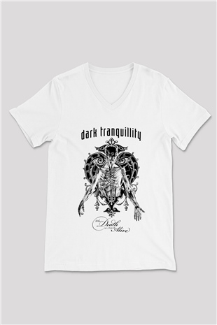 Dark Tranquillity Beyaz Unisex V Yaka Tişört T-Shirt