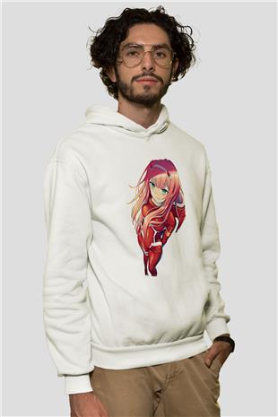 Darling İn The Franxx Baskılı Beyaz Unisex Hoodie