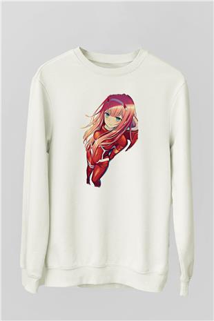 Darling İn The Franxx Baskılı Beyaz Unisex Sweatshirt