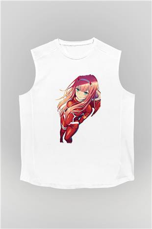 Darling İn The Franxx Baskılı Beyaz Unisex Kolsuz Tişört - Tshirt
