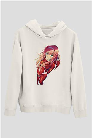 Darling İn The Franxx Baskılı Beyaz Unisex Hoodie