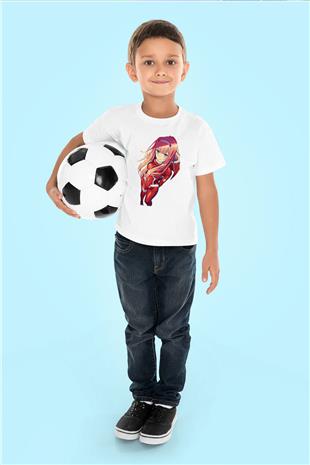 Darling İn The Franxx Baskılı Beyaz Unisex Beyaz Çocuk Tişört - Tshirt