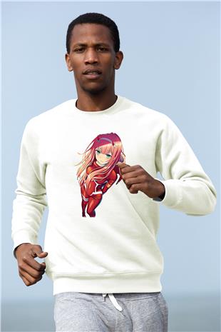 Darling İn The Franxx Baskılı Beyaz Unisex Sweatshirt