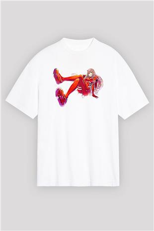 Darling İn The Franxx Baskılı Beyaz Unisex Oversize Tişört - Tshirt