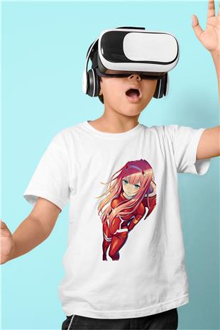 Darling İn The Franxx Baskılı Beyaz Unisex Beyaz Çocuk Tişört - Tshirt