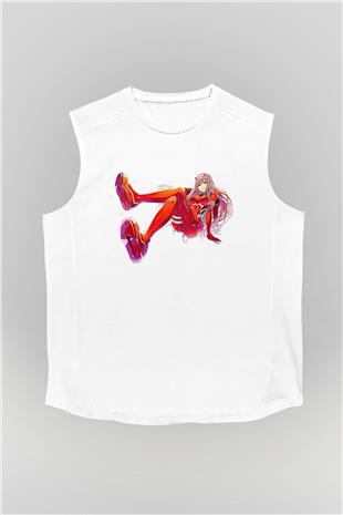 Darling İn The Franxx Baskılı Beyaz Unisex Kolsuz Tişört - Tshirt