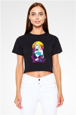 Darling İn The Franxx Baskılı Siyah Crop Top Kadın Tişört - Tshirt