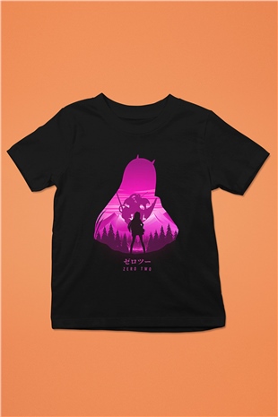 Darling İn The Franxx Baskılı Unisex Siyah Çocuk Tişört - Tshirt