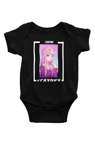Darling İn The Franxx Baskılı Unisex Siyah Bebek Body - Zıbın