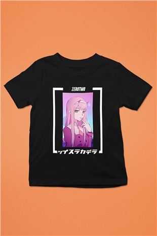 Darling İn The Franxx Baskılı Unisex Siyah Çocuk Tişört - Tshirt
