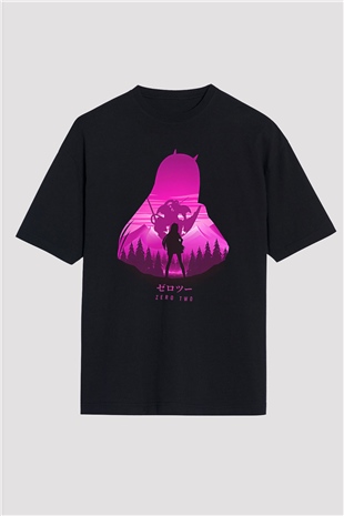 Darling İn The Franxx Baskılı Unisex Siyah Oversize Tişört - Tshirt