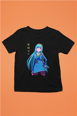 Darling İn The Franxx Baskılı Unisex Siyah Çocuk Tişört - Tshirt