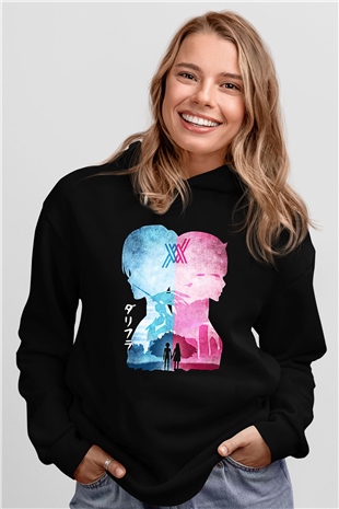 Darling İn The Franxx Baskılı Unisex Siyah Hoodie