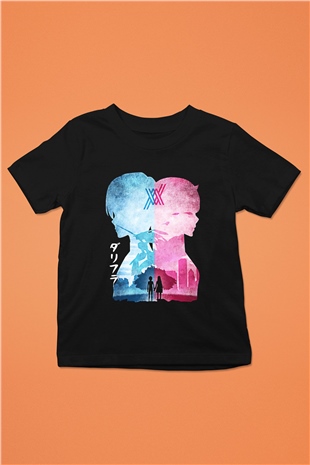 Darling İn The Franxx Baskılı Unisex Siyah Çocuk Tişört - Tshirt