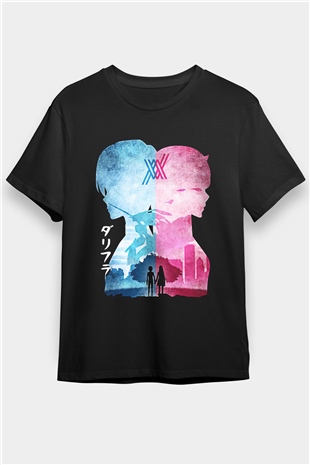 Darling İn The Franxx Baskılı Unisex Siyah Tişört - Tshirt