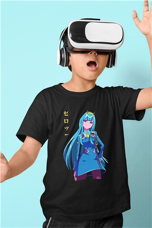 Darling İn The Franxx Baskılı Unisex Siyah Çocuk Tişört - Tshirt
