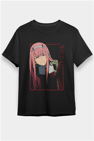 Darling İn The Franxx Baskılı Unisex Siyah Tişört - Tshirt