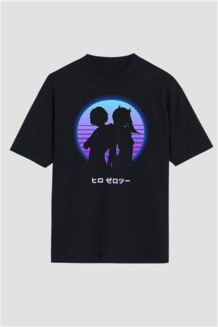 Darling İn The Franxx Baskılı Unisex Siyah Oversize Tişört - Tshirt