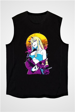 Darling İn The Franxx Baskılı Unisex Siyah Kolsuz Tişört - Tshirt