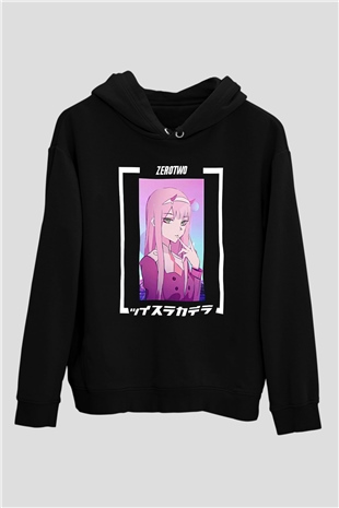 Darling İn The Franxx Baskılı Unisex Siyah Hoodie