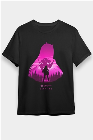 Darling İn The Franxx Baskılı Unisex Siyah Tişört - Tshirt