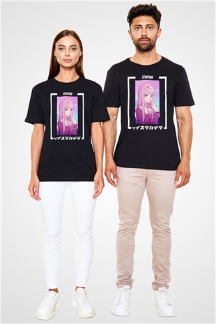Darling İn The Franxx Baskılı Unisex Siyah Tişört - Tshirt