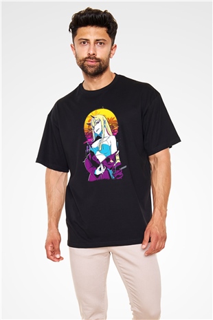 Darling İn The Franxx Baskılı Unisex Siyah Oversize Tişört - Tshirt
