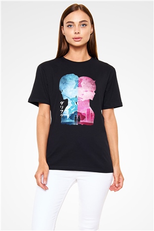 Darling İn The Franxx Baskılı Unisex Siyah Tişört - Tshirt