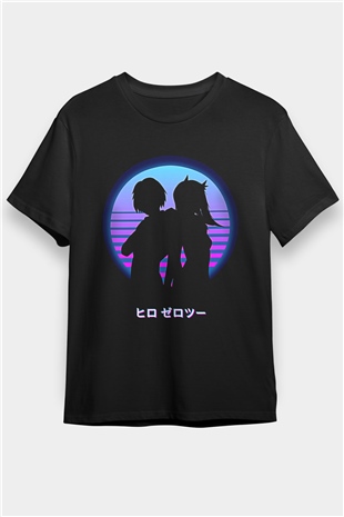 Darling İn The Franxx Baskılı Unisex Siyah Tişört - Tshirt