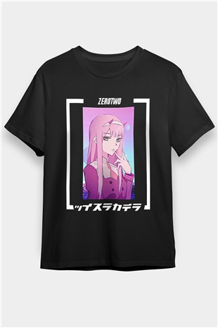 Darling İn The Franxx Baskılı Unisex Siyah Tişört - Tshirt