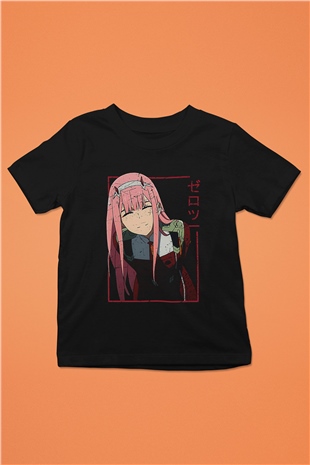 Darling İn The Franxx Baskılı Unisex Siyah Çocuk Tişört - Tshirt