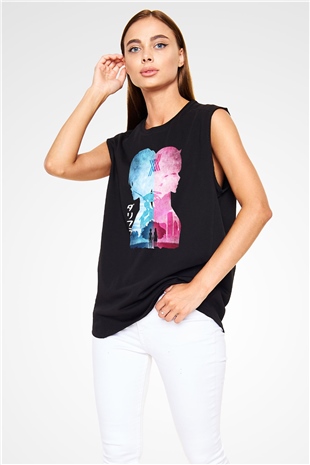 Darling İn The Franxx Baskılı Unisex Siyah Kolsuz Tişört - Tshirt