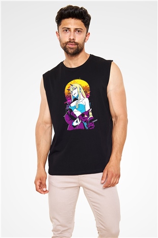 Darling İn The Franxx Baskılı Unisex Siyah Kolsuz Tişört - Tshirt