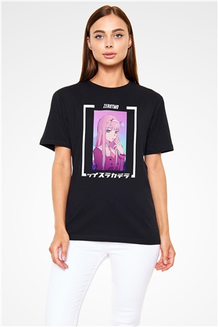 Darling İn The Franxx Baskılı Unisex Siyah Tişört - Tshirt