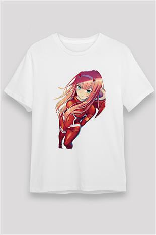 Darling İn The Franxx Unisex Baskılı Beyaz Tişört - Tshirt