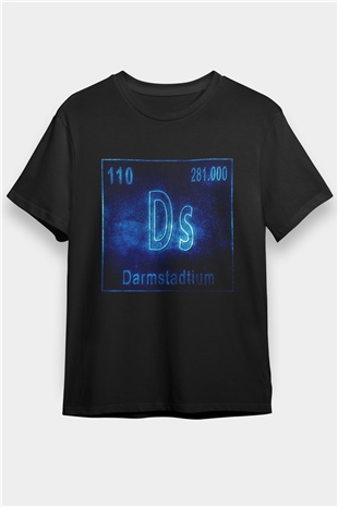 Darmstadtiyum Atom Numarası Baskılı Unisex Siyah Tişört