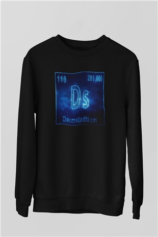 Darmstadtiyum Atom Numarası Baskılı Unisex Siyah Sweatshirt