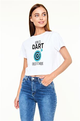 Dart Baskılı Crop Top Beyaz Tişört - T-shirt