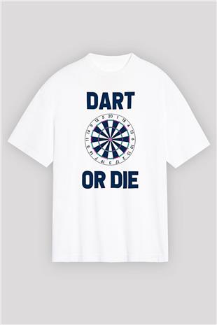 Dart Baskılı Unisex Beyaz Oversize Tişört - Tshirt