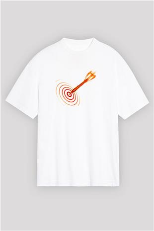 Dart Baskılı Unisex Beyaz Oversize Tişört - Tshirt