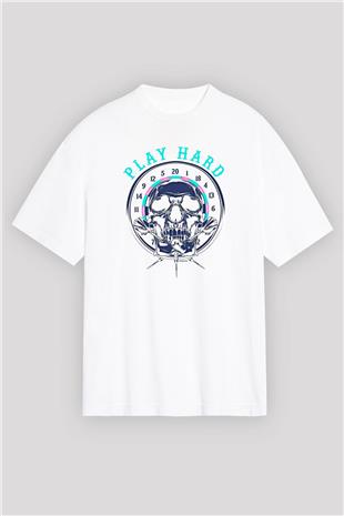 Dart Baskılı Unisex Beyaz Oversize Tişört - Tshirt