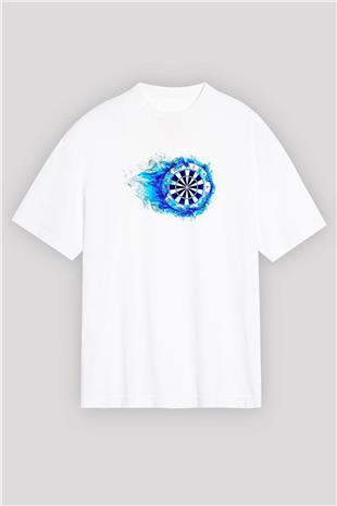 Dart Baskılı Unisex Beyaz Oversize Tişört - Tshirt