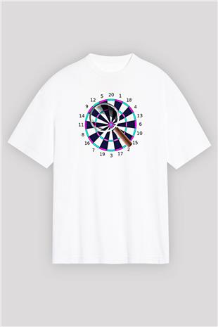 Dart Baskılı Unisex Beyaz Oversize Tişört - Tshirt