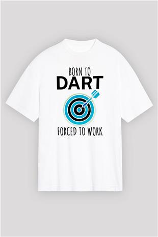Dart Baskılı Unisex Beyaz Oversize Tişört - Tshirt