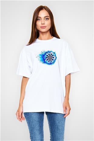 Dart Baskılı Unisex Beyaz Oversize Tişört - Tshirt
