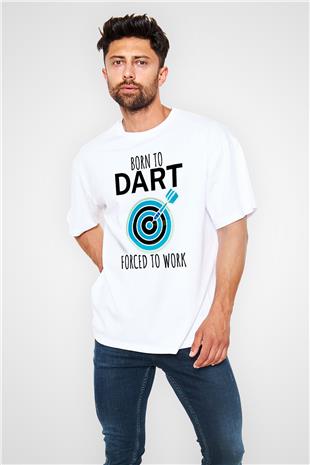 Dart Baskılı Unisex Beyaz Oversize Tişört - Tshirt