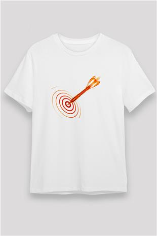 Dart Baskılı Unisex Beyaz Tişört - Tshirt