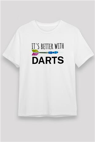 Dart Baskılı Unisex Beyaz Tişört - Tshirt